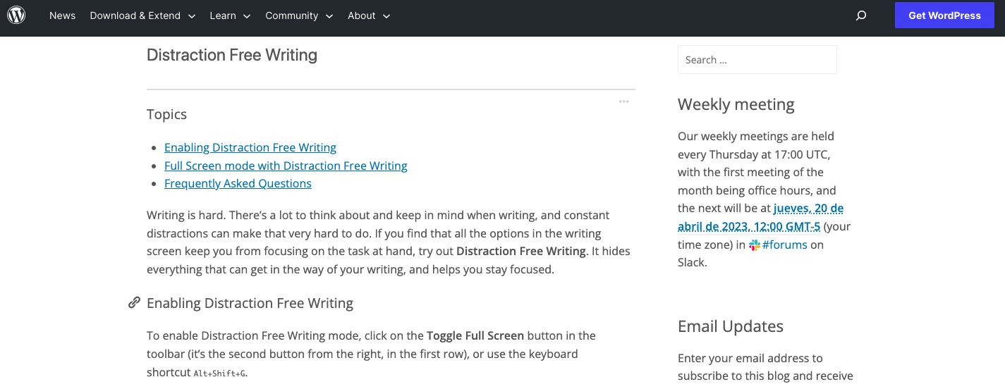 wordpress Distraction Free Writing
