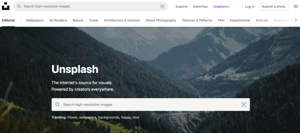 Unsplash page